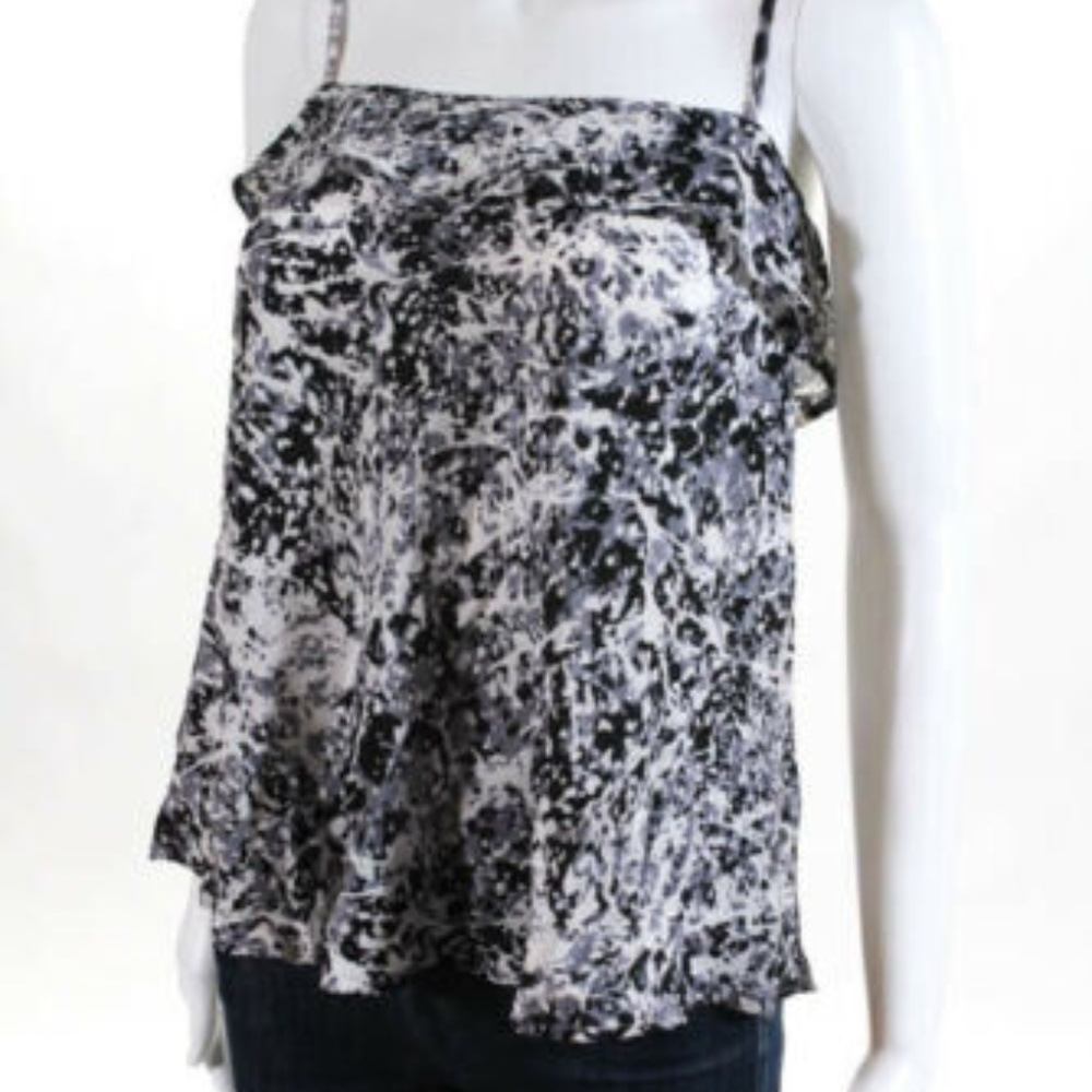 ANTHROPOLOGIE  SILK PRINTED RUFFLE BLOUSE TOP